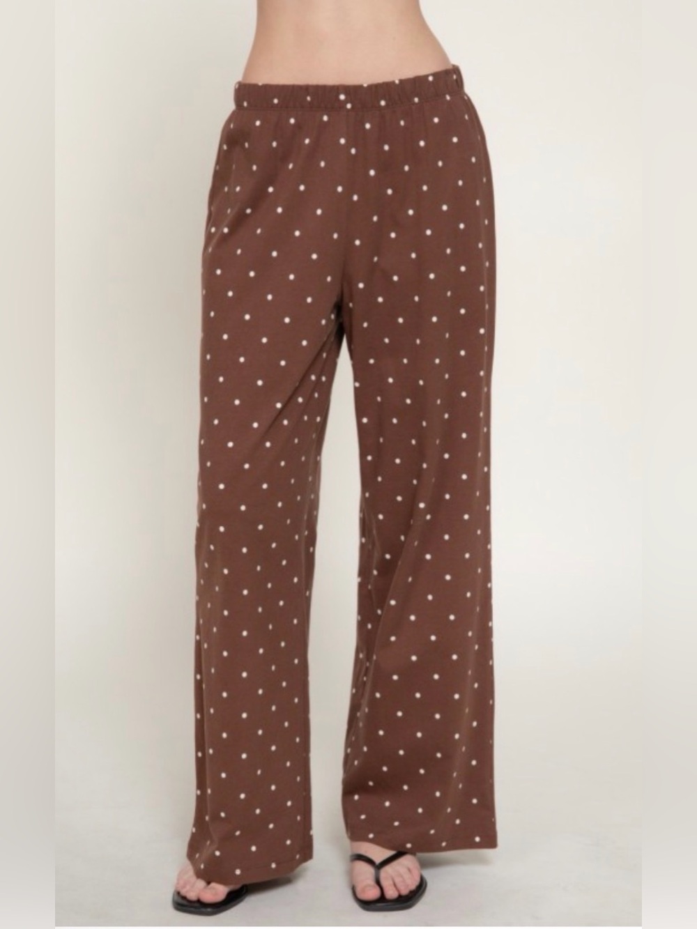 Polka Dot Wide-Leg Lounge Pants - Brown
